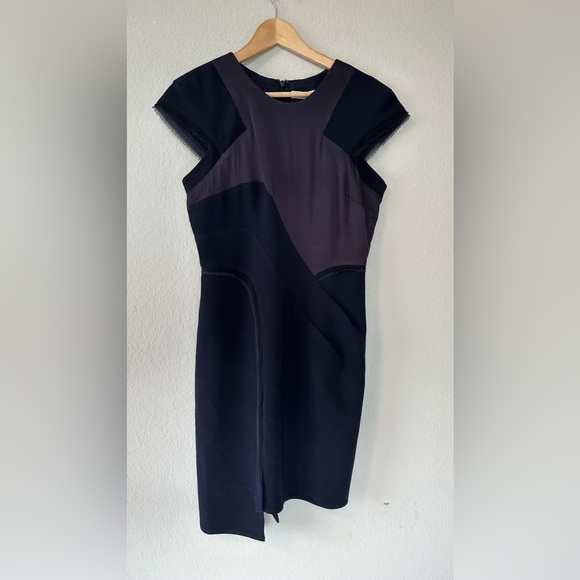 BCBGMAXAZRIA Runway Night Asymmetrical Patchwork Dress in navy black - Picture 5 of 17
